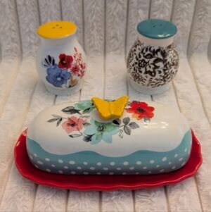 Floral Ceramic Butter Dish / Salt & Pepper Shakers
